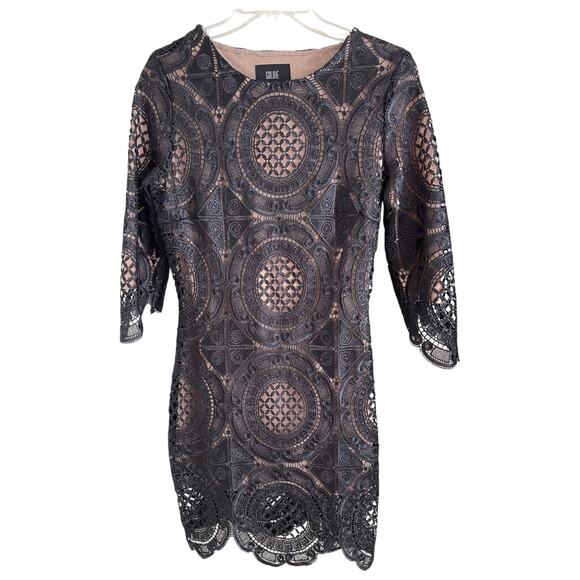 Goldie Dresses & Skirts - Crochet Medallion Black Lace Skin Tone Lined Two Layer Dress XS Goldie Brand